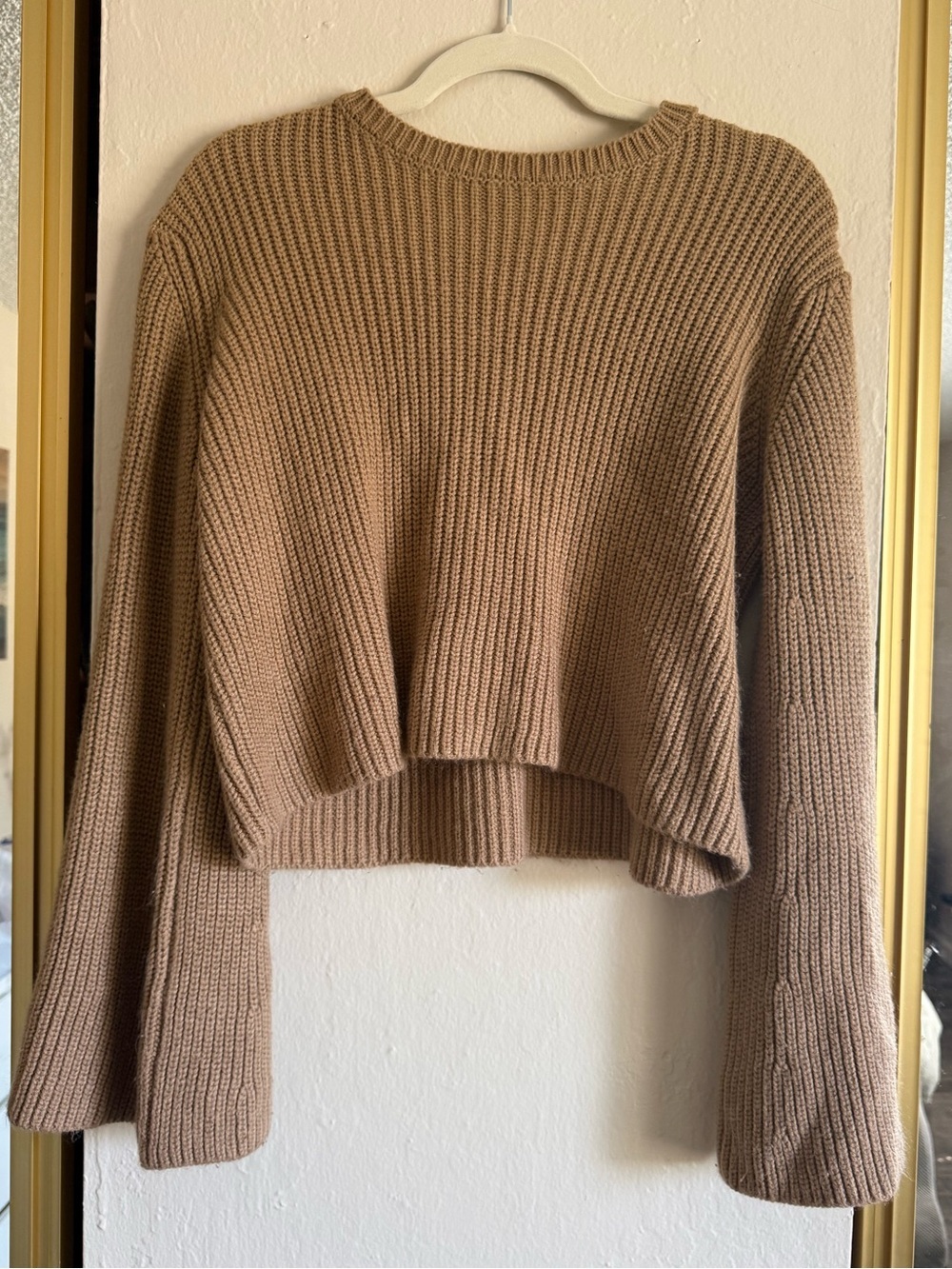Zara Cropped Rib-Knit Sweater in Camel Brown